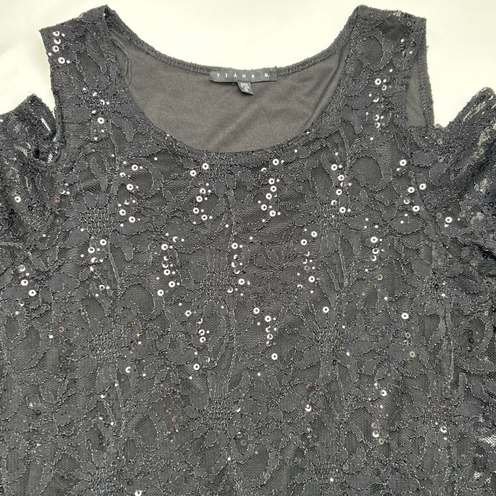 Tiana Womens Black Lace Sequin Sheer Midi Dress Size 12 Fairy Whimsygoth Party - Picture 4 of 9